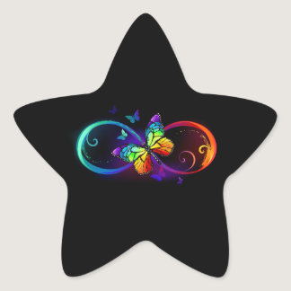 Vibrant infinity with rainbow butterfly on black star sticker