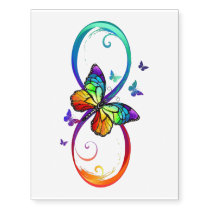 Vibrant infinity with rainbow butterfly on black temporary tattoos