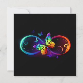 Vibrant infinity with rainbow butterfly on black thank you card