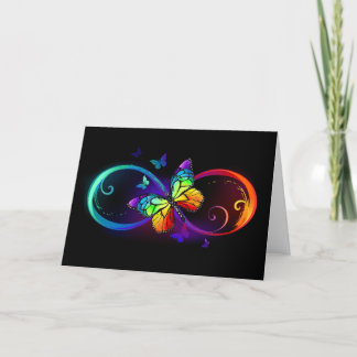 Vibrant infinity with rainbow butterfly on black  thank you card