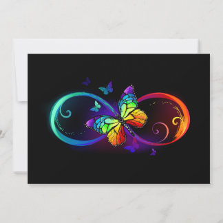 Vibrant infinity with rainbow butterfly on black thank you card