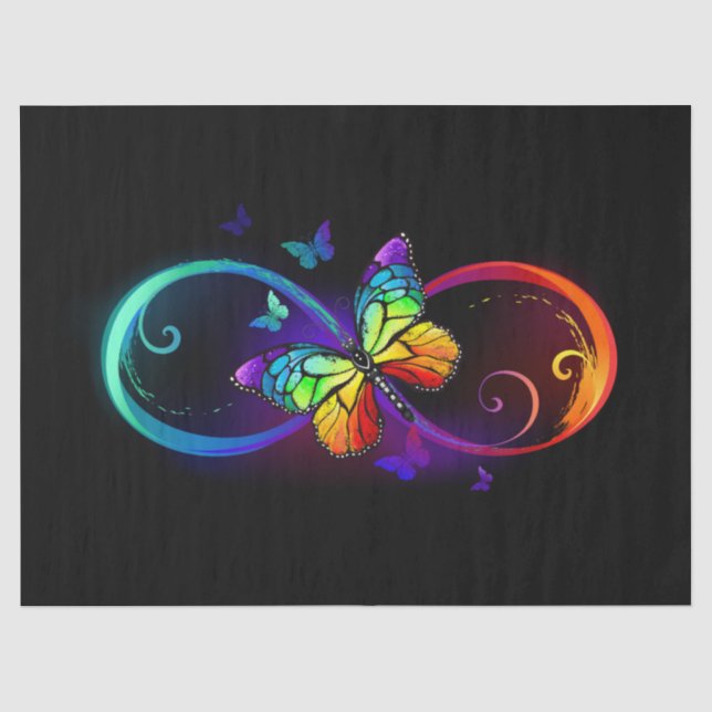 Vibrant infinity with rainbow butterfly on black tissue paper (Front)