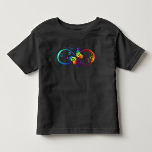 Vibrant infinity with rainbow butterfly on black  toddler t-shirt