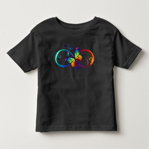 Vibrant infinity with rainbow butterfly on black  toddler t_shirt