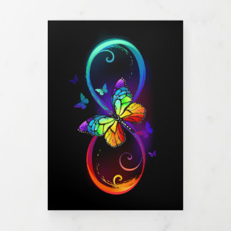 Vibrant infinity with rainbow butterfly on black Tri-Fold holiday card