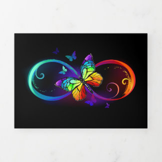 Vibrant infinity with rainbow butterfly on black Tri-Fold holiday card