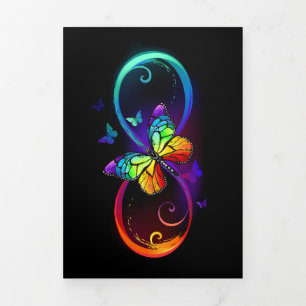 Vibrant infinity with rainbow butterfly on black Tri-Fold program