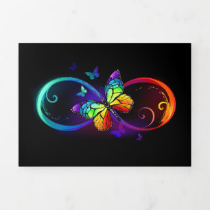 Vibrant infinity with rainbow butterfly on black Tri-Fold program
