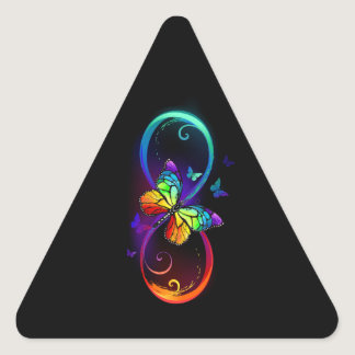 Vibrant infinity with rainbow butterfly on black triangle sticker