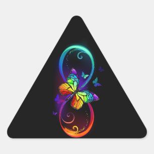 Vibrant infinity with rainbow butterfly on black triangle sticker