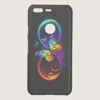 Vibrant infinity with rainbow butterfly on black  uncommon google pixel case
