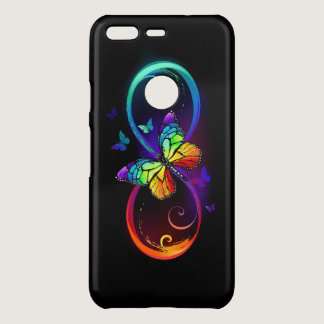 Vibrant infinity with rainbow butterfly on black uncommon google pixel case