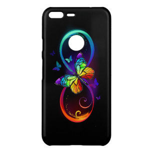 Vibrant infinity with rainbow butterfly on black  uncommon google pixel XL case