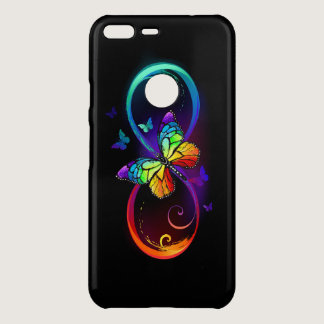 Vibrant infinity with rainbow butterfly on black  uncommon google pixel XL case