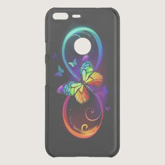 Vibrant infinity with rainbow butterfly on black uncommon google pixel XL case
