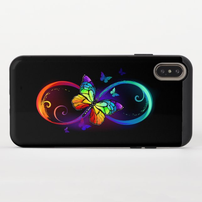 Vibrant infinity with rainbow butterfly on black uncommon iPhone case (Closed)