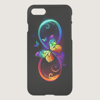 Vibrant infinity with rainbow butterfly on black iPhone SE/8/7 case