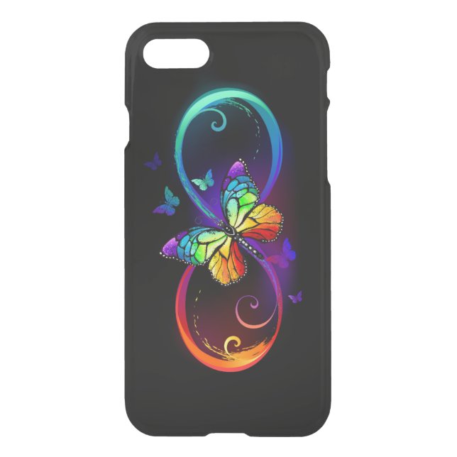 Vibrant infinity with rainbow butterfly on black uncommon iPhone case (Back)