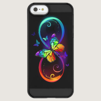 Vibrant infinity with rainbow butterfly on black permafrost iPhone SE/5/5s case