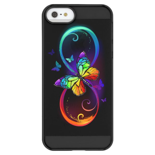 Vibrant infinity with rainbow butterfly on black uncommon iPhone case (Back)