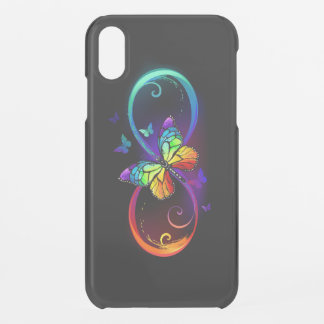 Vibrant infinity with rainbow butterfly on black iPhone XR case