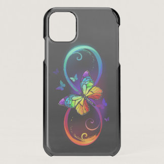 Vibrant infinity with rainbow butterfly on black iPhone 11 case