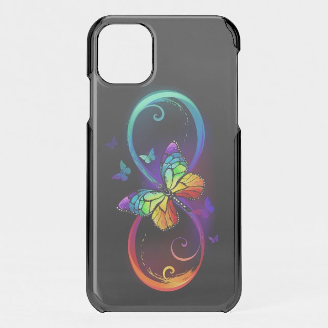 Vibrant infinity with rainbow butterfly on black uncommon iPhone case (Back)