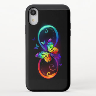 Vibrant infinity with rainbow butterfly on black iPhone XR slider case