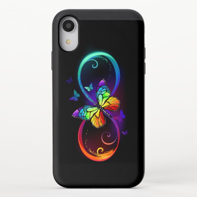 Vibrant infinity with rainbow butterfly on black uncommon iPhone case (Back)