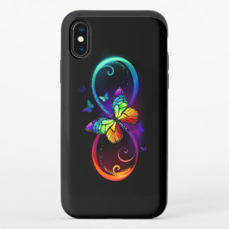 Vibrant infinity with rainbow butterfly on black iPhone x slider case