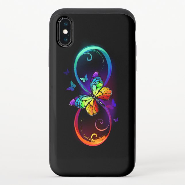 Vibrant infinity with rainbow butterfly on black uncommon iPhone case (Back)