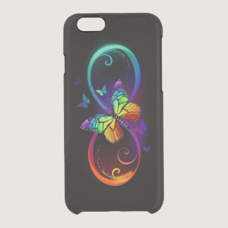 Vibrant infinity with rainbow butterfly on black clear iPhone 6/6S case