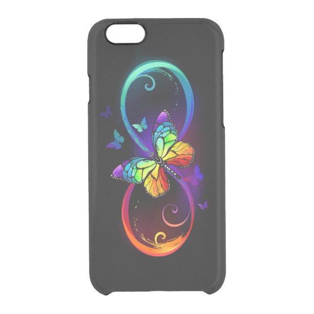 Vibrant infinity with rainbow butterfly on black uncommon iPhone case (Back)