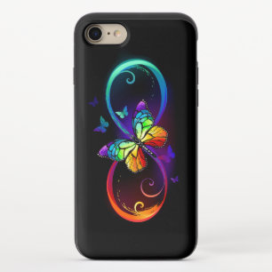 Vibrant infinity with rainbow butterfly on black iPhone 8/7 slider case