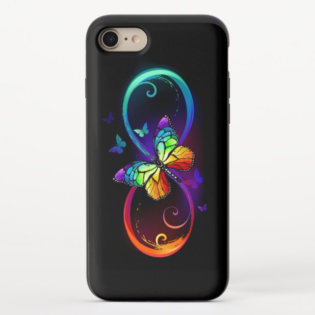 Vibrant infinity with rainbow butterfly on black uncommon iPhone case (Back)