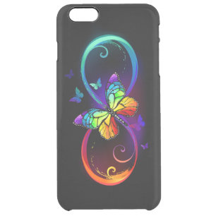 Vibrant infinity with rainbow butterfly on black clear iPhone 6 plus case