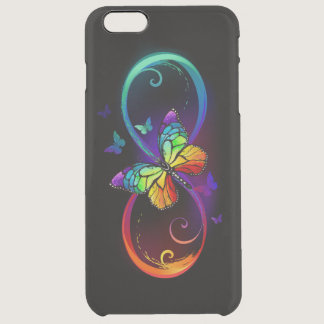 Vibrant infinity with rainbow butterfly on black clear iPhone 6 plus case
