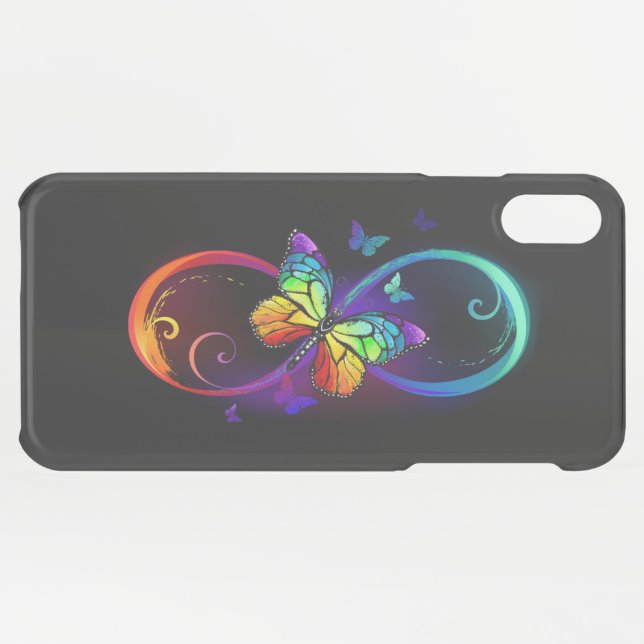 Vibrant infinity with rainbow butterfly on black uncommon iPhone case (Back (Horizontal))