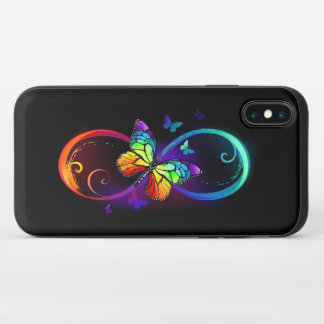 Vibrant infinity with rainbow butterfly on black iPhone XS slider case