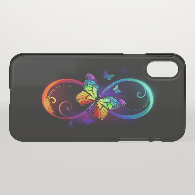Vibrant infinity with rainbow butterfly on black  uncommon iPhone case (Back (Horizontal))