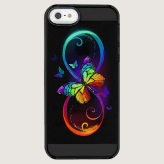 Vibrant infinity with rainbow butterfly on black clear iPhone SE/5/5s case