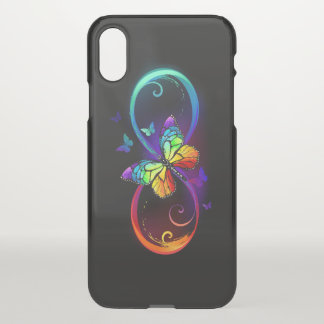 Vibrant infinity with rainbow butterfly on black iPhone x case