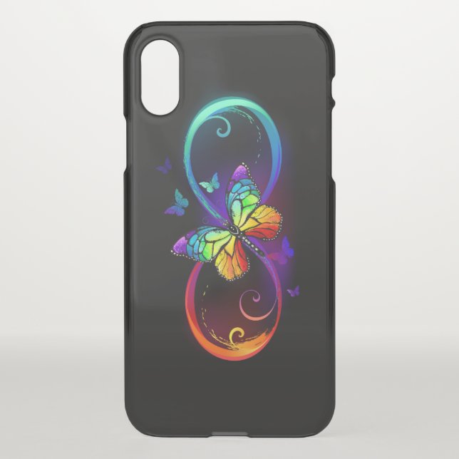 Vibrant infinity with rainbow butterfly on black uncommon iPhone case (Back)
