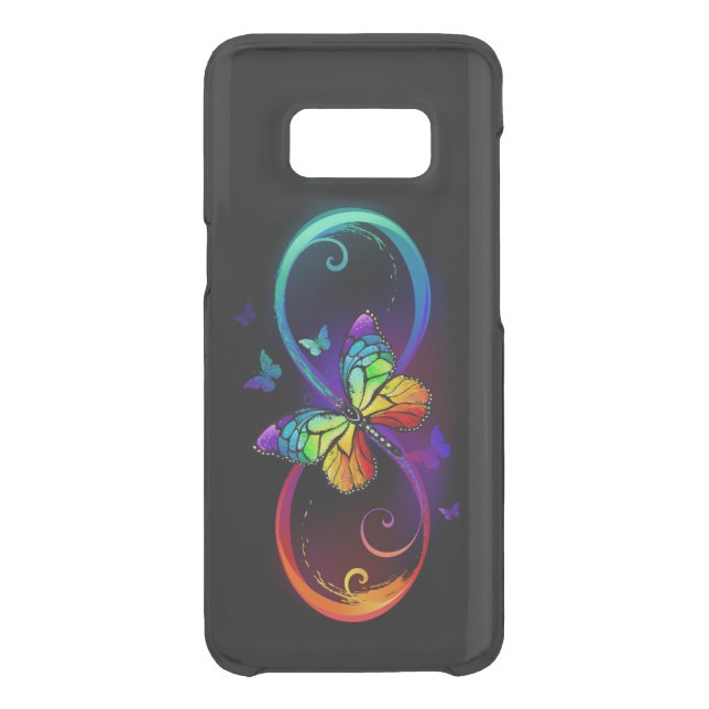 Vibrant infinity with rainbow butterfly on black  uncommon samsung galaxy case (Back)