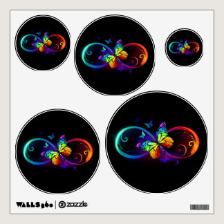 Vibrant infinity with rainbow butterfly on black wall decal