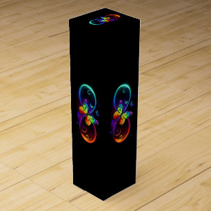 Vibrant infinity with rainbow butterfly on black wine box