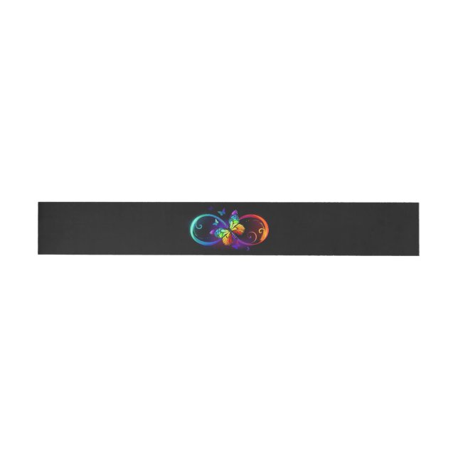 Vibrant infinity with rainbow butterfly on black wrap around address label (Individual)