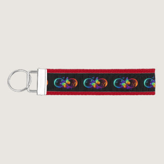 Vibrant infinity with rainbow butterfly on black wrist keychain