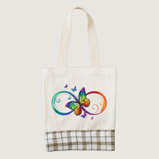 Vibrant infinity with rainbow butterfly on black zazzle HEART tote bag