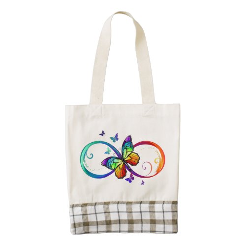 Vibrant infinity with rainbow butterfly on black zazzle HEART tote bag